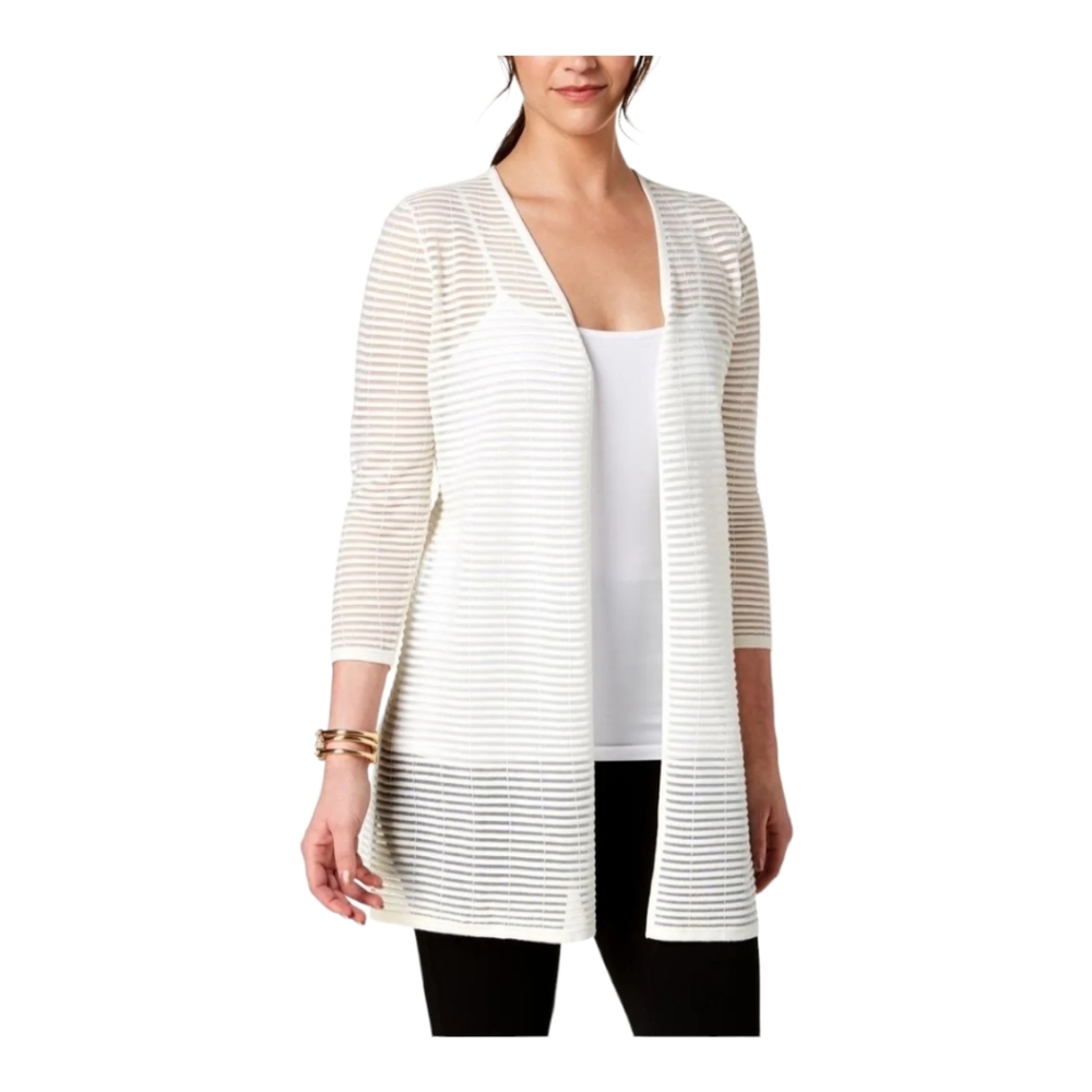 Alfani Women's Illusion-Stripe Cardigan Sweater, White, Size M, NWT